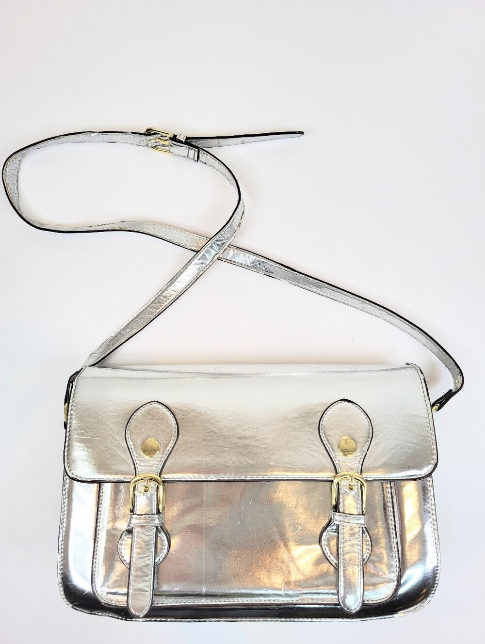 🪷3/$20🪷 Steve Madden Metallic SILVER Shiny Messenger Bag Purse Crossbody Bag
